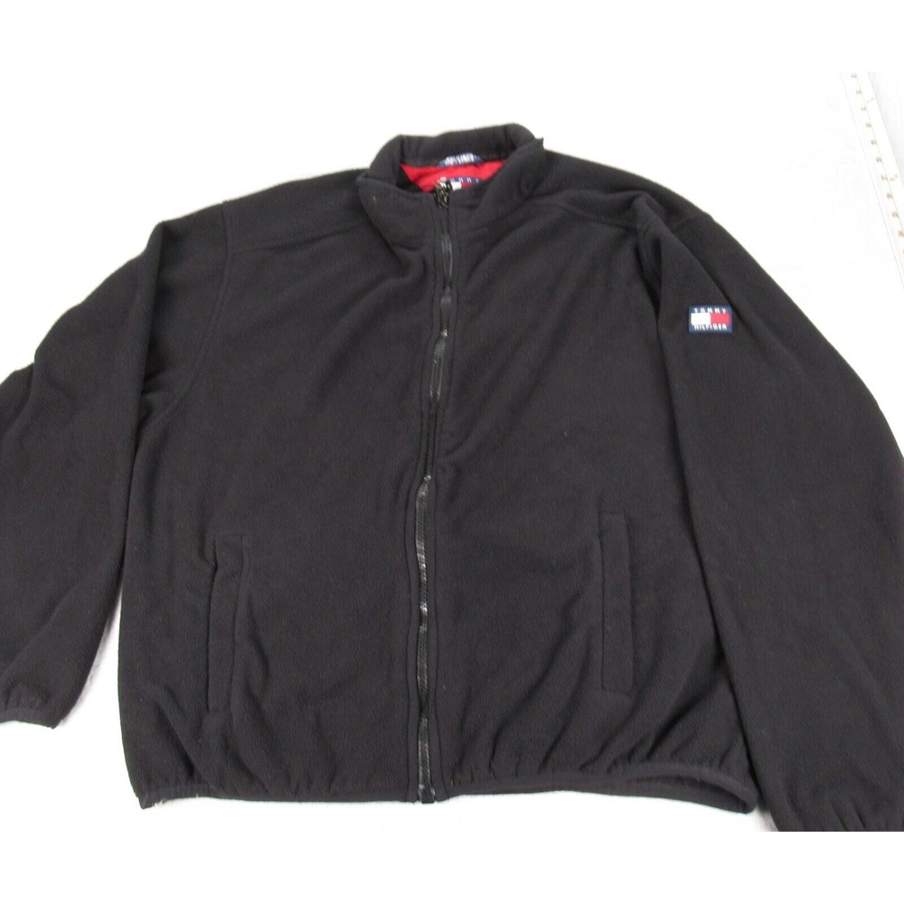 Tommy Hilfiger Jacket Mens XL Black Pocket Full Zip Fleece Hiking Gorpcore VTG